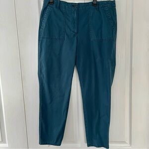 Talbots Slim Ankle Pants Size 12 flat Front Teal Green Cotton Cargo
